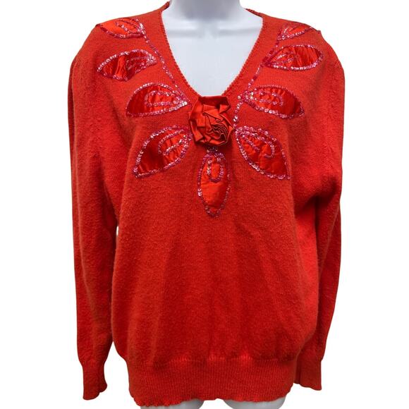 VTG Regency for Joyce women's L sequin Red top Sweater long sleeve Hong Kong - Picture 1 of 4